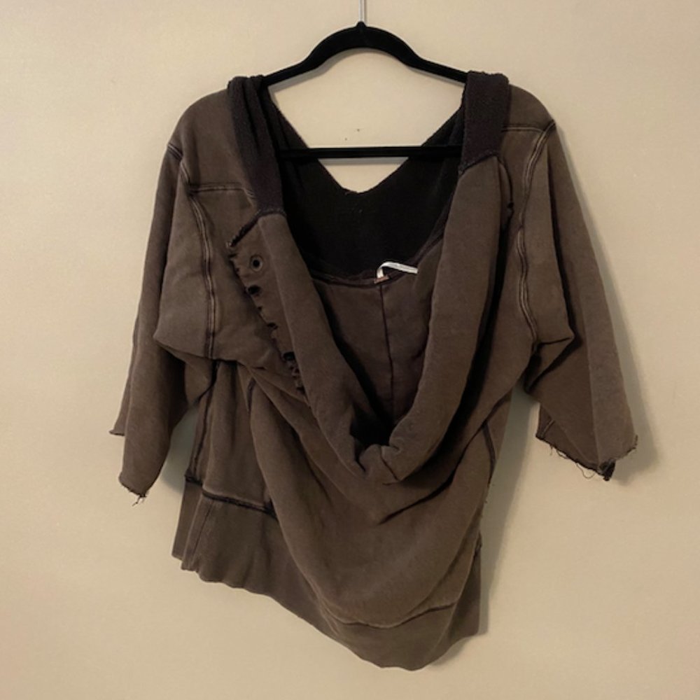 Distressed Hooded Brown UO Semi Sleeve Sweater